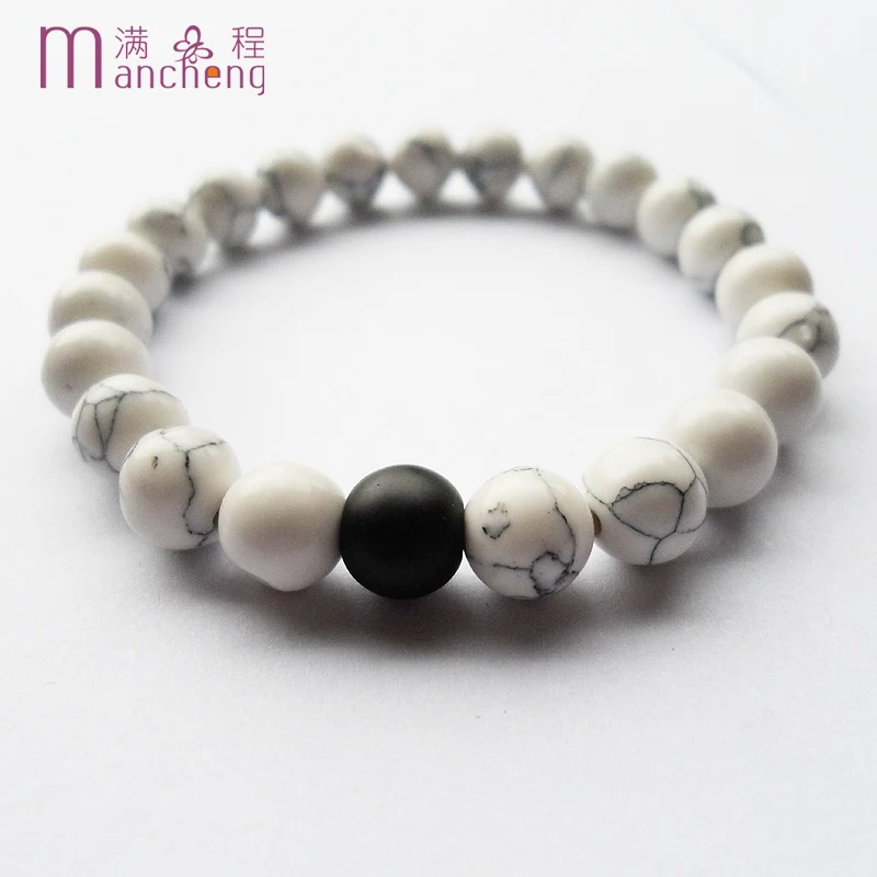 sokolov tiki Natural White Turquoise Black Agate Matte Scrub Couples Distance Bracelet  Men Women Couples Bracelet