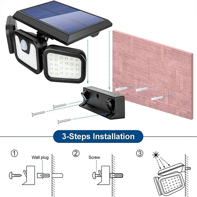 Luces solares con Sensor de movimiento para exteriores, lámpara de pared con cabeza ajustable de inducción humana, resistente al agua IP65