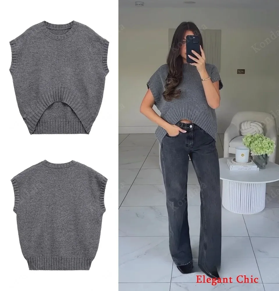 KONDALA Casual Knitted Tops O-Neck Sleeveless Sweater New 2025 Spring Fall Fashion Female Autumn Simple Elegant Knit Tops