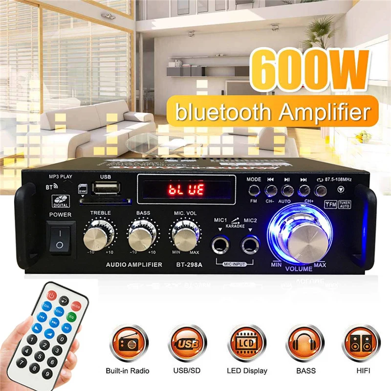 600W 12V 220V Home Amplifier HIFI USB FM Radio Car Audio Bluetooth Amplifiers Subwoofer Theater Sound System With Remote Control