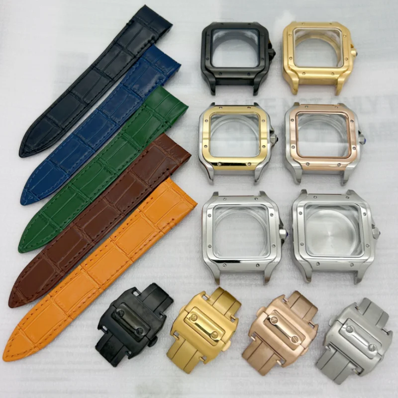 

38mm Square Watch Case 21mm Leather Strap for Seko Carters Sandoz NH36 NH35 NH70 Movement for 27mm Dial Hands Watch Modification