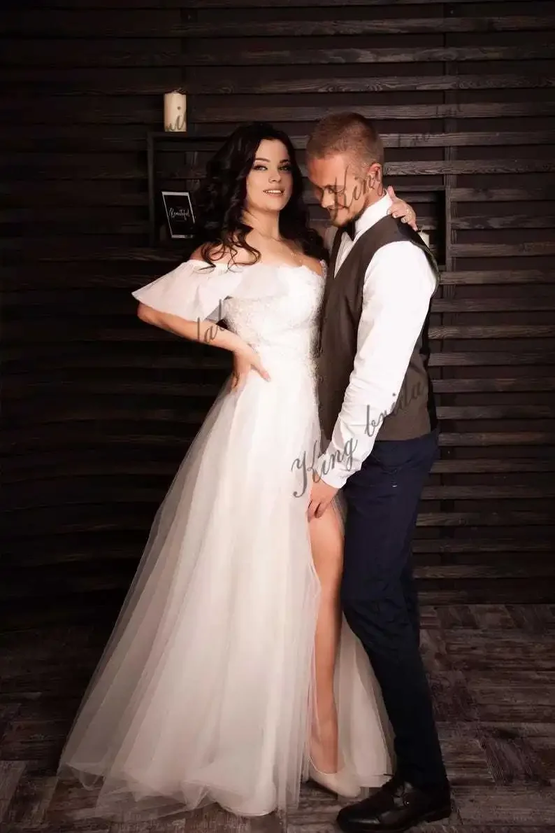 2025, Braut, Elfenbein, Tüll, A-Linie, Boho-Hochzeitskleid, modernes Korsett, Braut-Ballkleid, individuelle, einzigartige Strandhochzeitskleider für Frauen