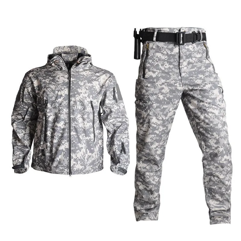 

Windproof Jacket + Pants Airsoft Paintball Camouflage Softshell Clothes Waterproof Tactical Jacket Cargo Pant Suit