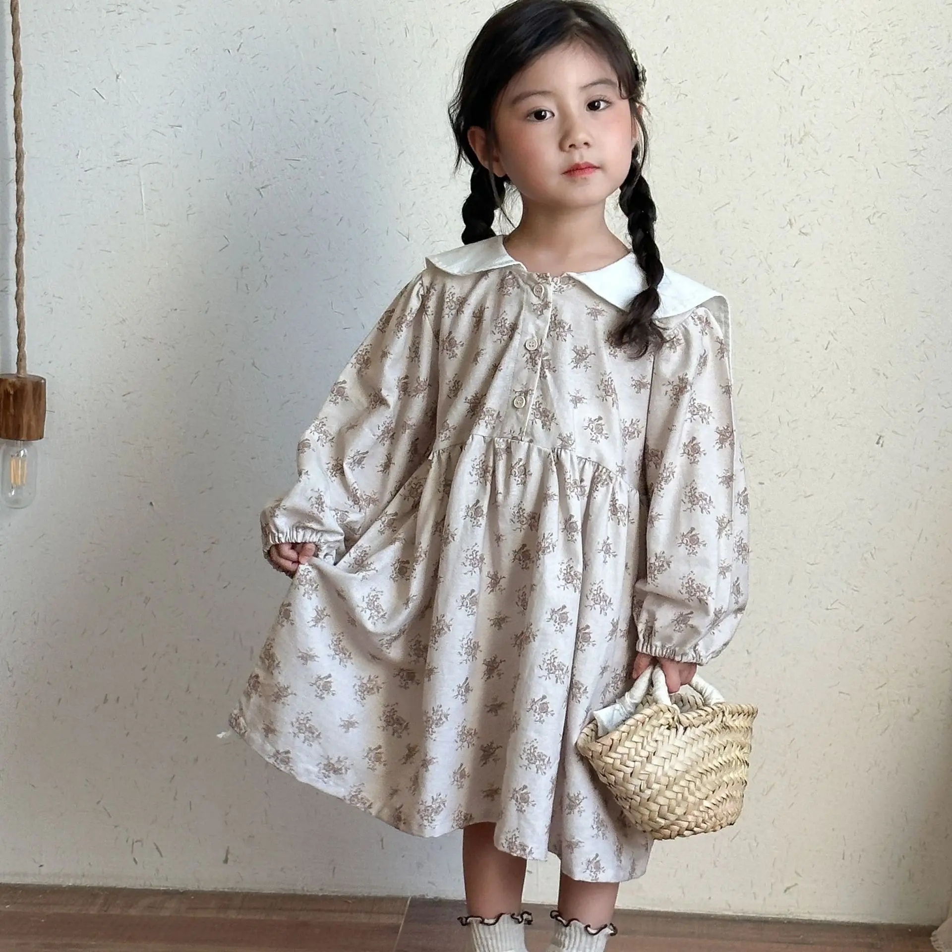 

2025 Spring New Children Long Sleeve Casual Dress Cotton Girls Cotton Floral Dress Baby Girl Cute Princess Dress Kids Clothes