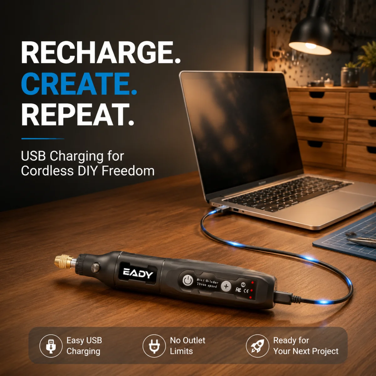 EADY 3.7V 3-Speed USB Rechargeable Cordless Rotary Tool – Mini Drill & Engraving Pen for Jewelry, Metal, DIY Craft view 2