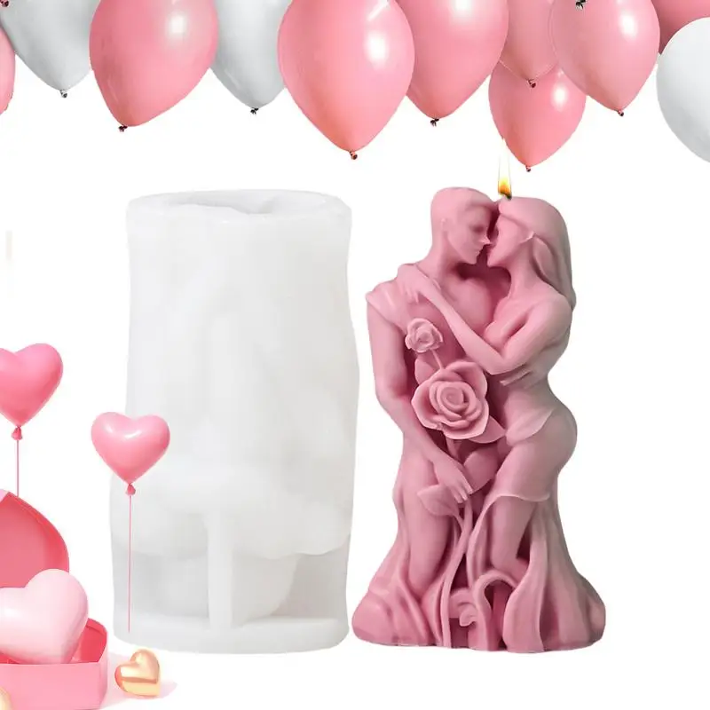 3D Valentine's Day Rose Lover Candle Silicone Mold Kiss Couple Gypsum Molds Aromatherapy Gypsum Mold Chocolate Cake Baking decor