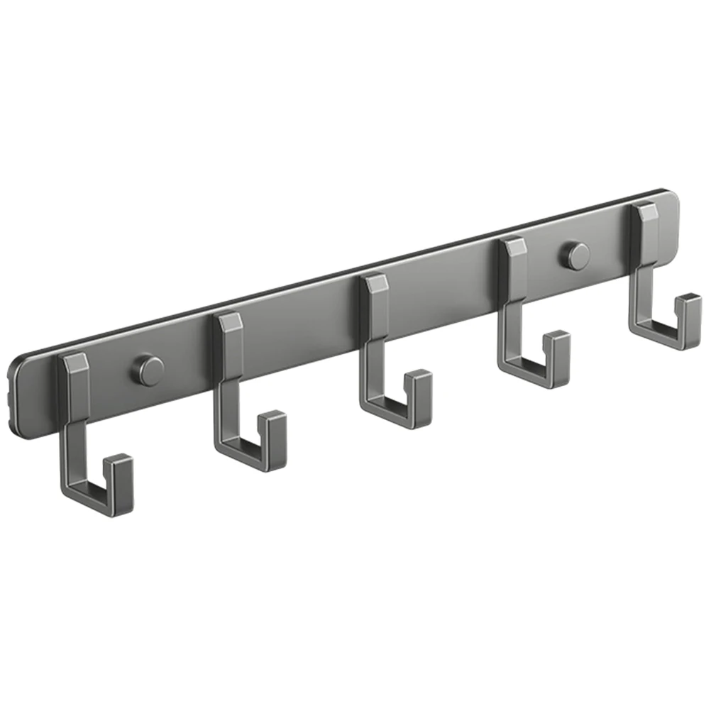

1 set 5 Hooks Nail Free Coat Rack Heavy Duty Wall Mount Bathroom Kitchen Storage Home Supplies Gray Color