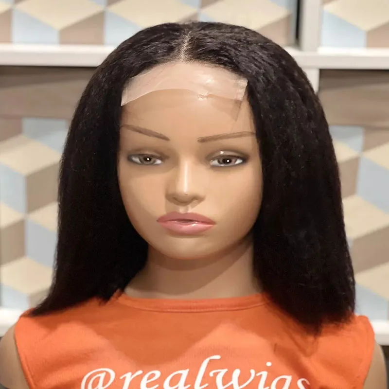 26Inch Kinky Straight Yaki Black Long Lace Front Wig For Women With Baby Hair Synthetic Preplucked Glueless Daily Wear Wig