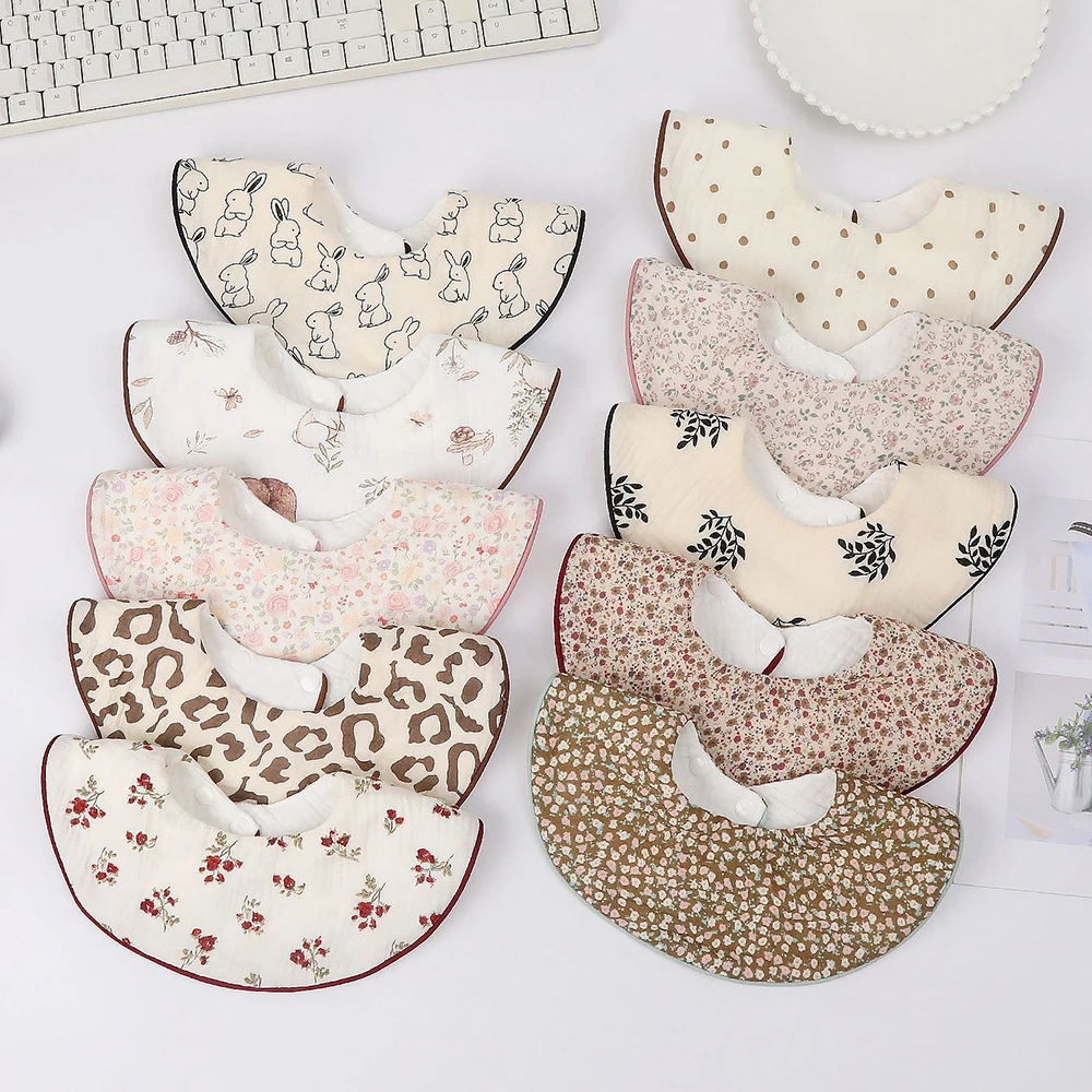 New Korean Style Newborn Baby Cotton Bibs Floral Pastoral Type 360-Degree Baby Burp Bandana Scarf Boys Girls Cloths Saliva Towel