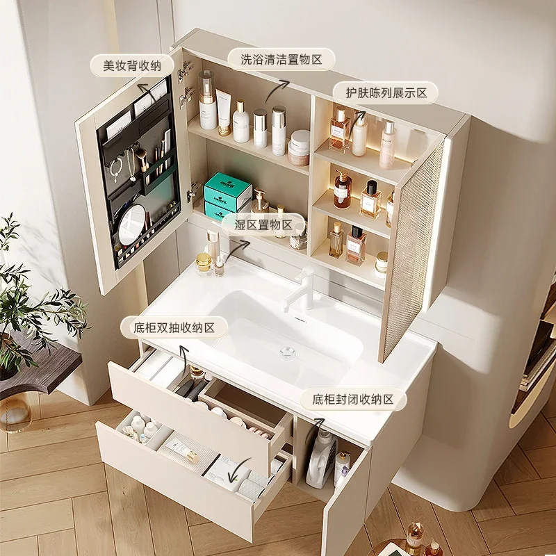 YS-8 solid wood bathroom cabinet ceramic integrated basin cabinet combined bathroom washstand face hand basin cabinet