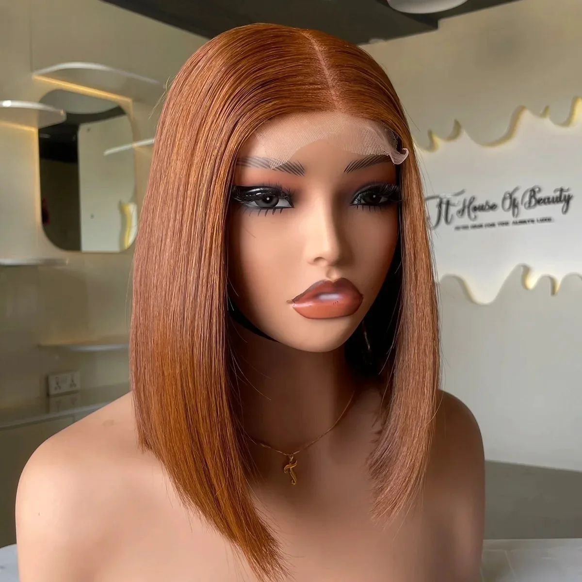 Ginger Wig Straight Short Bob Lace Front Wigs Synthetic and blend Light Brown Free Part Daily Party Cosplay Clearance for Women
