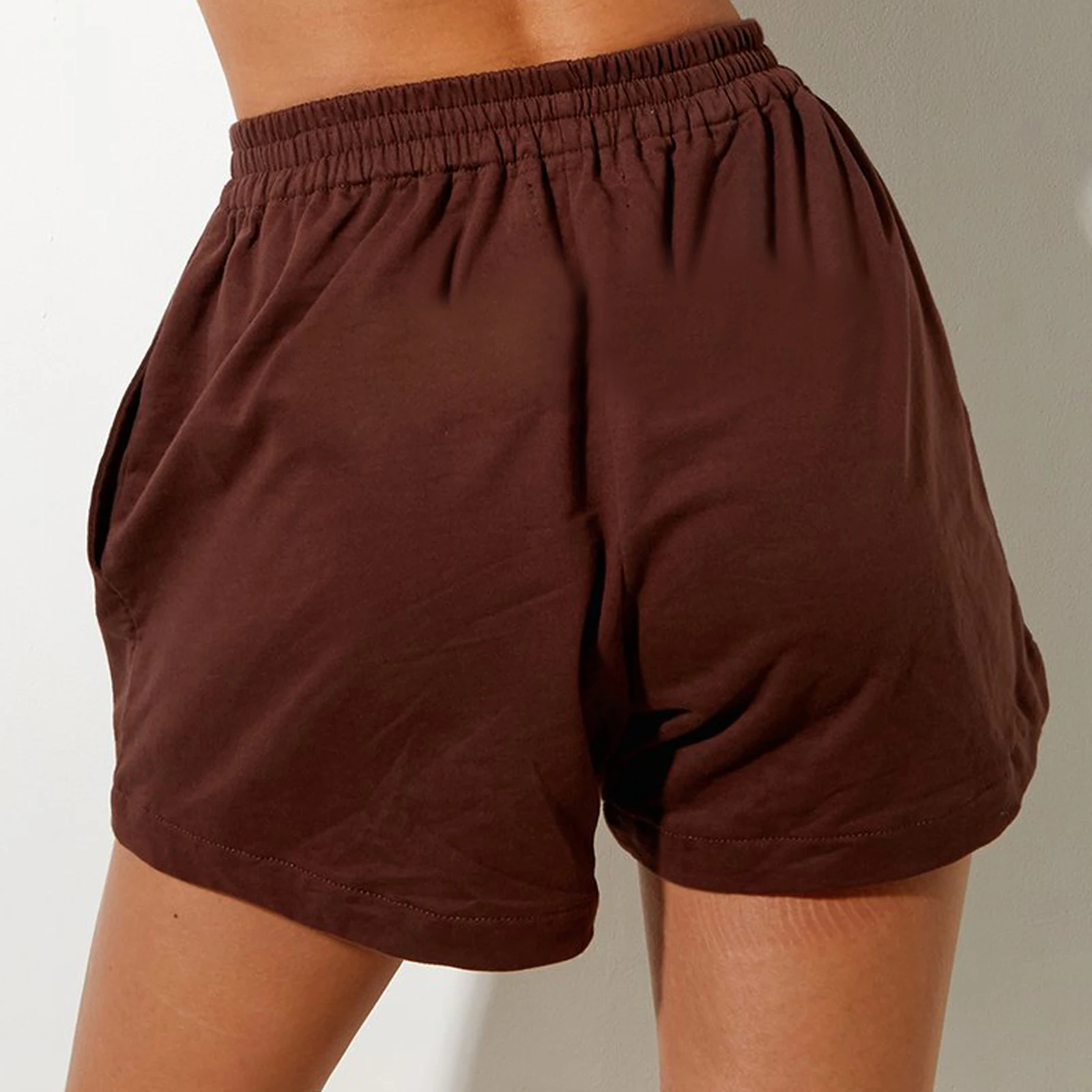 New Women Casual Basics Loose Style Shorts, Solid Color Elastic High Waist Sweatpants with Pockets