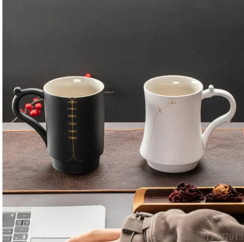 Creative Chinese Style 320ML Coffee Mug Ceramic Couple Black And White Pair Cup Household Office Supplies Drinkware Pair Tea Cup