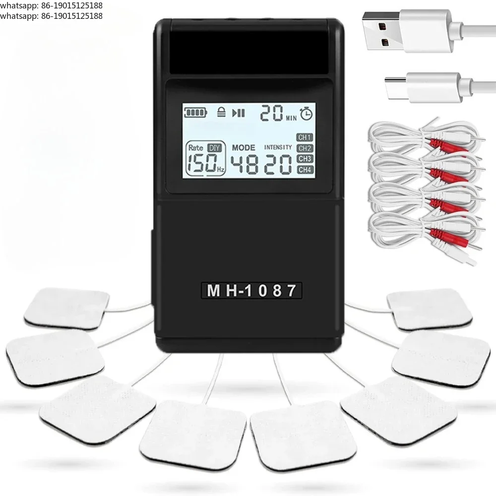 Digital unit rechargeable4-channel muscle stimulator with20intensity levels used to relieve pain in the neck and shoulder joints