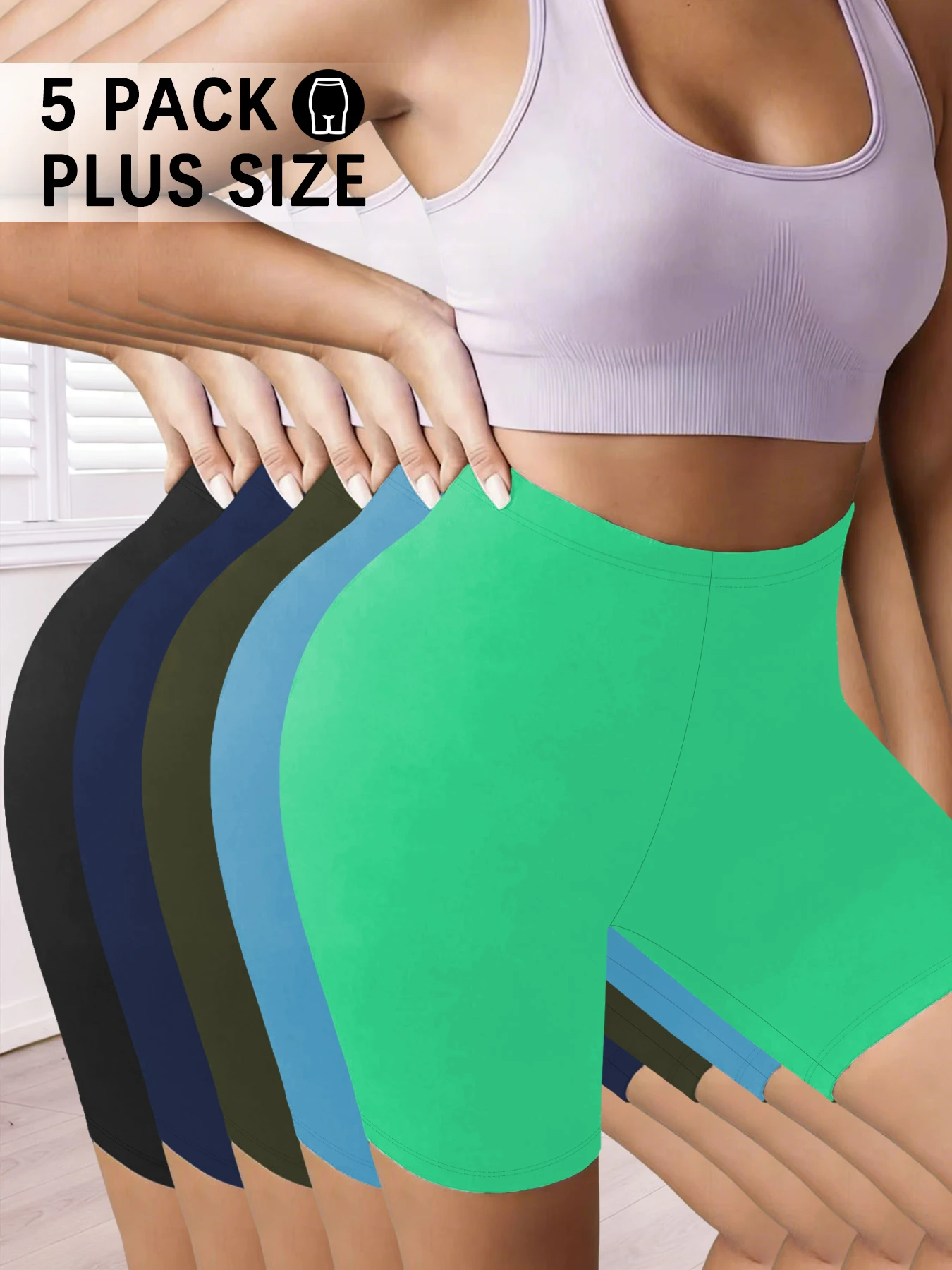 

5 Pack Plus Size Women Athletic Shorts Super Soft Biker No See Through Workout Yoga Running Home Casual
