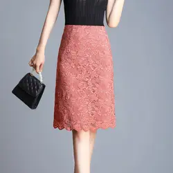 Office Lady Fashion Lace Slim Skirt Summer New Elegant Korean Women Embroidery High Waist Mid Length Streetwear Casual Skirts