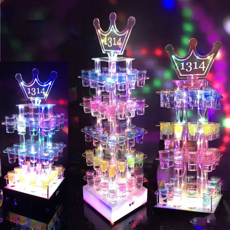 Custom. Glowing Cocktail Rack Bar Rotating Colorful Skyscraper Bullet Cup Rack KTV Glowing Wine Glass Rack
