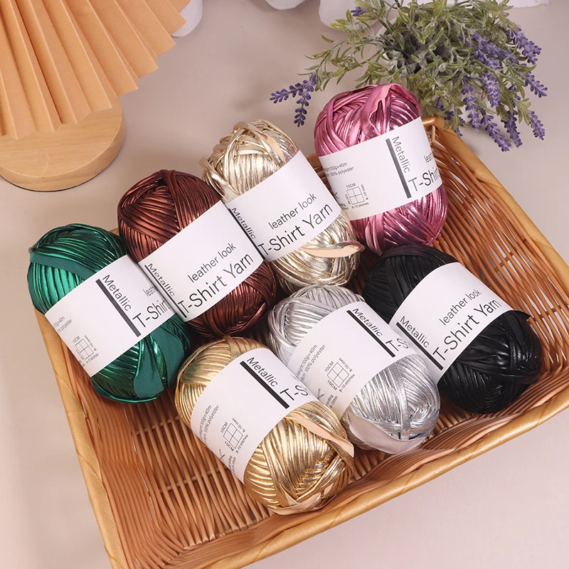 

40M/Roll Imitation Leather Shiny Crochet Yarn Fabric Cloth Knitting Yarn DIY Hand Knitting Yarn Ball For Bag Blanket Cushion