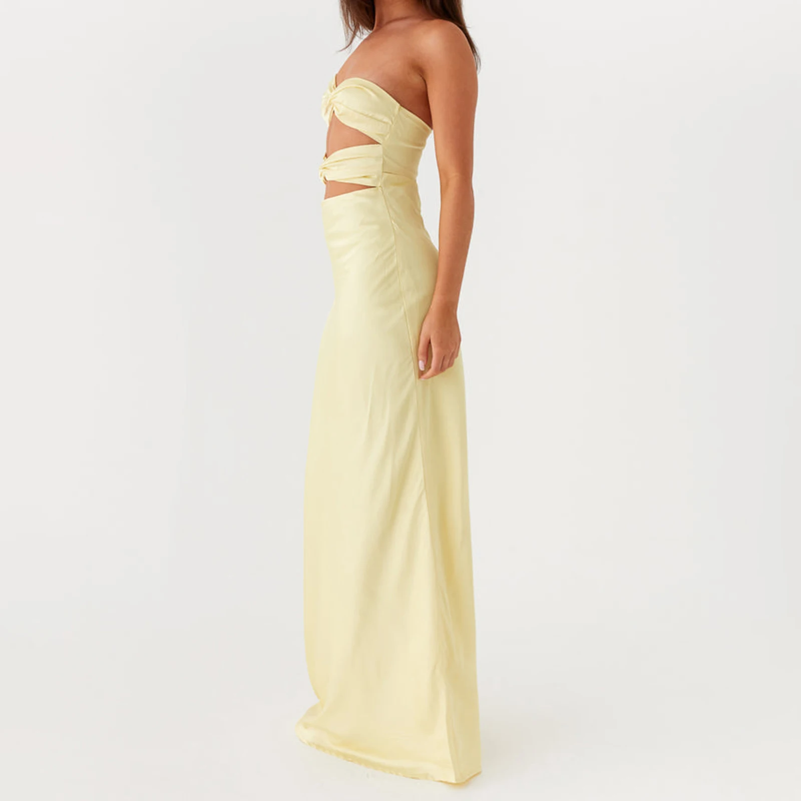 Women Summer Sexy y2k Fairycore Cut Out Tube Long Dress Strapless Bodycon Maxi Dress Backless Cocktail Party Bandeau Dresseses