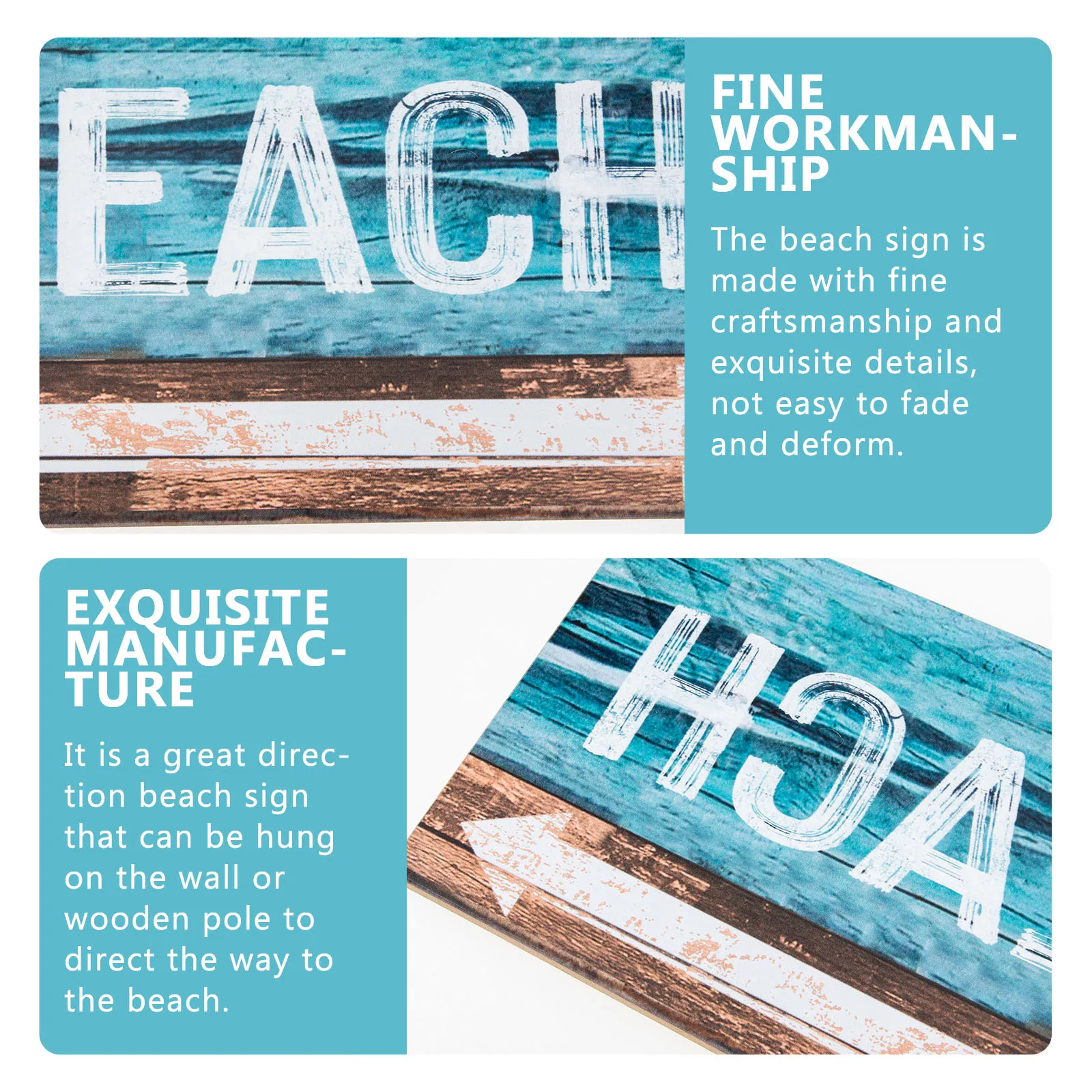 

Wooden Beach Sign Decor Wall Hanging Craftsmanship Exquisite Details Fade Resistant Deform Resistant Beach Accessories Seaside