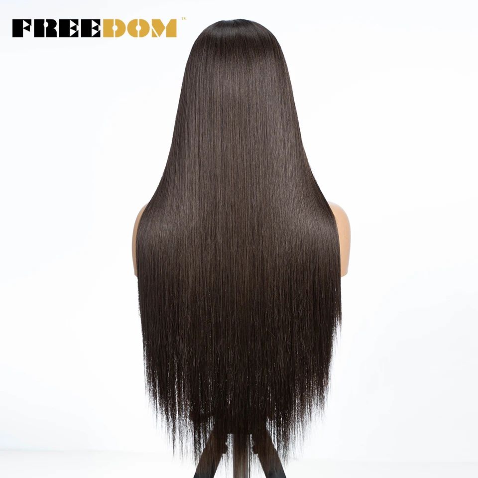 FREEDOM Straight Synthetic Lace Front Wigs For Women 30 Inch Long Ombre Brown Blonde Lace Wig With Baby Hair Green Cosplay Wig