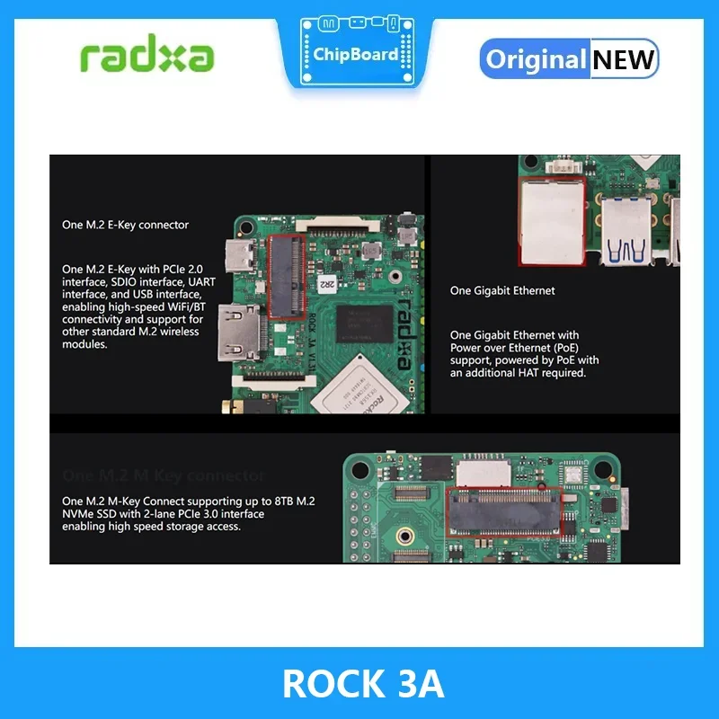 Radxa ROCK 3A 쿼드 코어 64 비트 암, 록칩 RK3568 SoC 4K 개발 보드