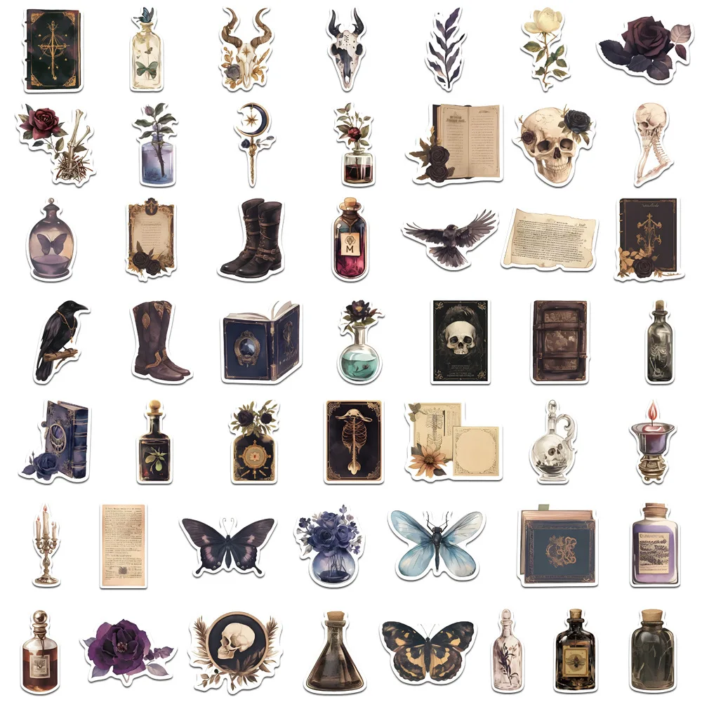 Étiquettes autocollantes pour bouteilles d'halloween, 50 pièces, rétro, Potion magique gothique d'horreur, autocollants Vintage pour valise, Scrapbooking, autocollants pour ordinateurs portables