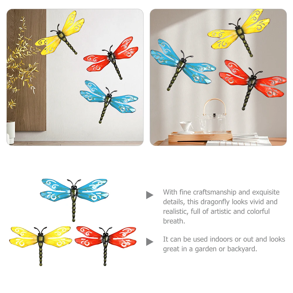 

3pcs Iron Dragonfly Wall Decor Dragonfly Shaped Metal Wall Art Craft Ornament for Garden Home Decorations Fence