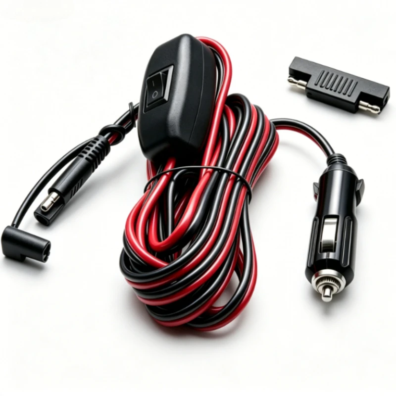 Heavy Duty 12AWG 2M SAE303 Cigarette Lighter Charging Cord Car Power Cable with LED Indicator and On/Off Switch