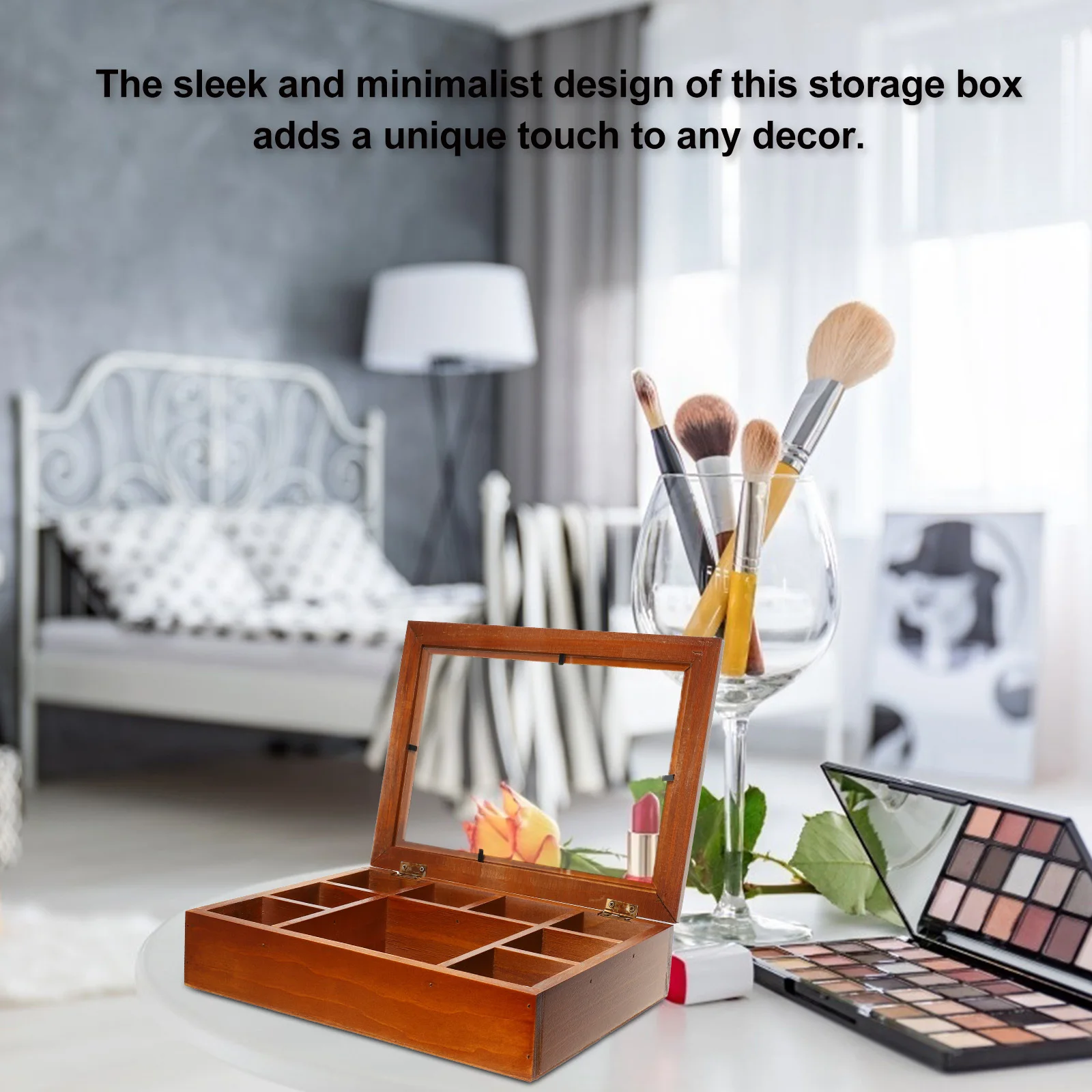 

Wooden 9-Grid Vintage Organizer Box Acrylic Lid Makeup Jewelry Storage Box for Desktop Storage and Display Makeup Organizer