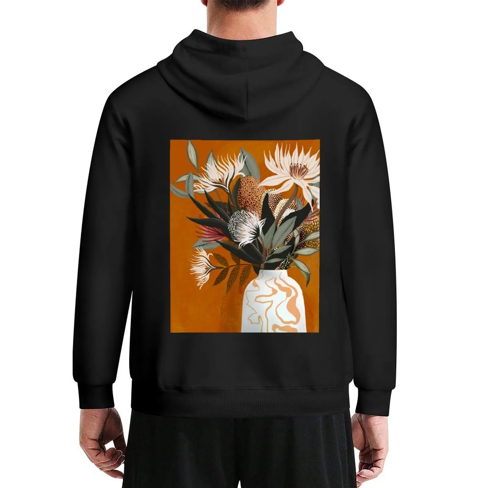 

Australian native flowers on rust, warm colors, nature, neutrals Hoodie hooded shirt fashion men autumn jacket men hoodie man