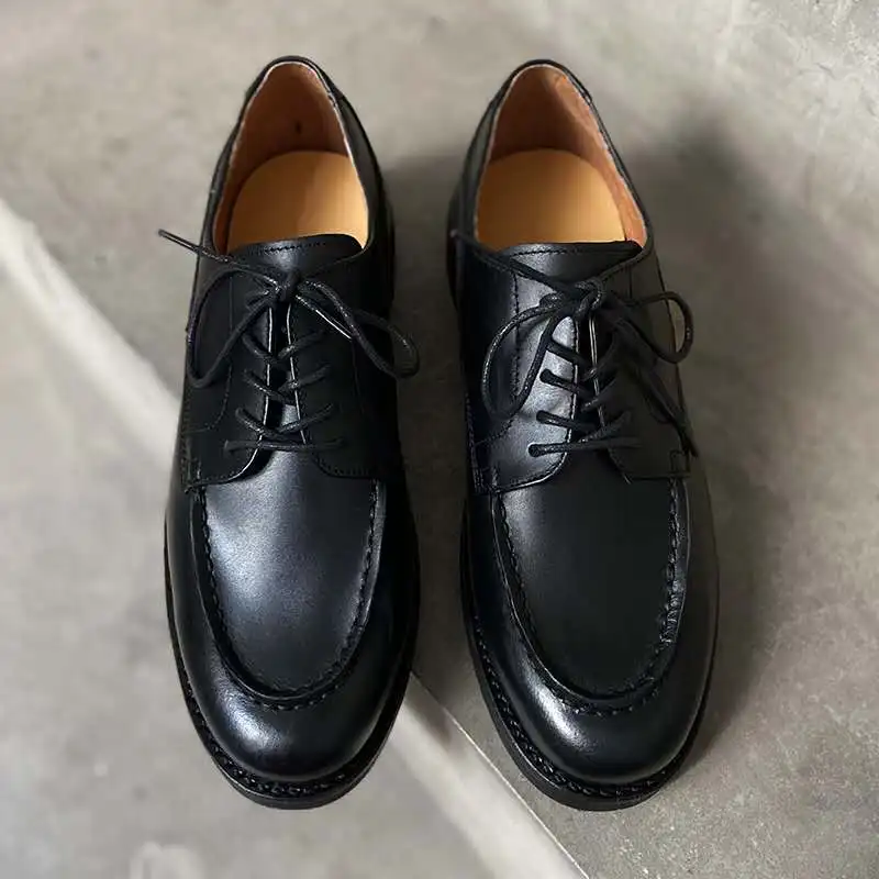 Goodyear-Welding Retro Classic Derby Round Toe Leather Shoes Formal Casual Business Men's Genuine Leather Shoes