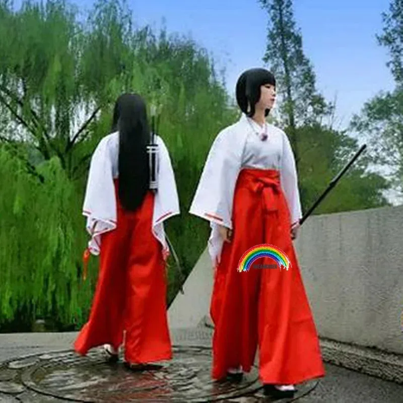 جديد 2025 أزياء أنيمي إينوياشا التأثيرية الأحمر ثوب الكيمونو الياباني Higurashi Kagome كيكيو سيشومارو لحفلات الهالوين الباروكات F ★ AA9X