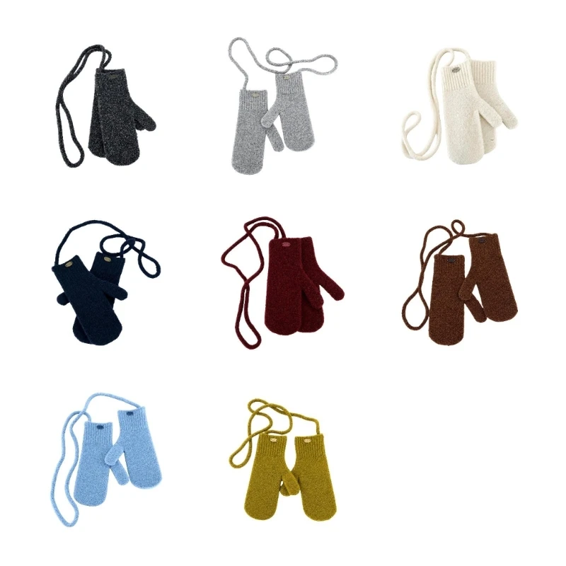 Wool-Blend Neck Cord Gloves Fingertip Access and Ribbed Cuffs Warm Mitts for Typing, Shopping and Outdoor Winter Travel