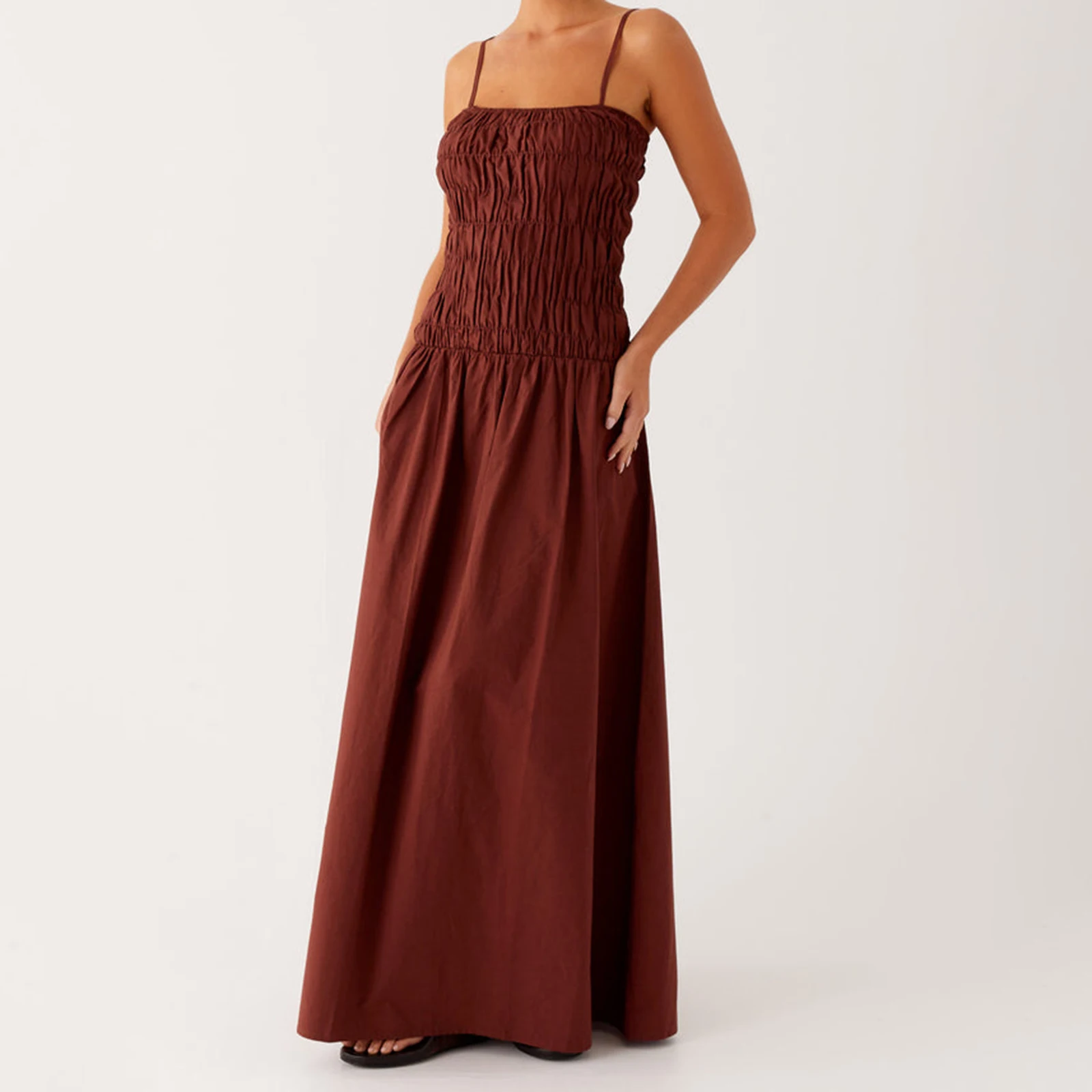 Abito lungo estivo da donna di nuova moda senza maniche con cinturino per spaghetti abito smock abito da festa estivo vendita calda SML