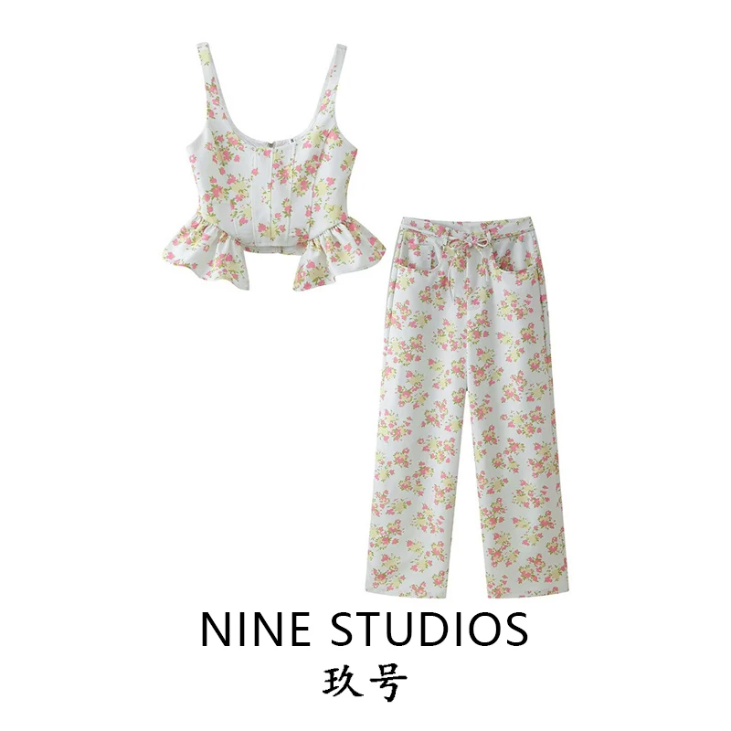 

Sexy Floral Lace Trim Halter Top And Long Pants Casual Outfit Set for Women Spring Summer Autumn Fashion Collection