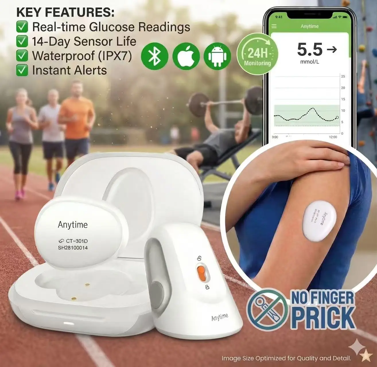 Sensores CGM YUWELL, monitor dinámico continuo de glucosa en sangre, sistema CGMS para diabetes, monitorización en tiempo real 24 horas sin punción.