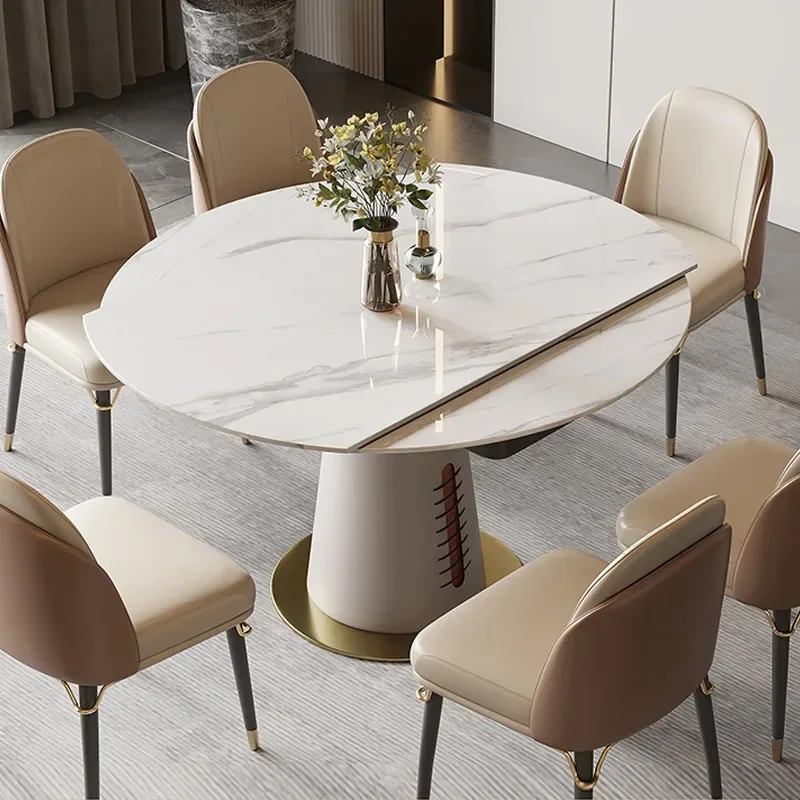 Simple Modern Designs Luxury High-end Home Furniture Sets Round Extendable White Dinning Room