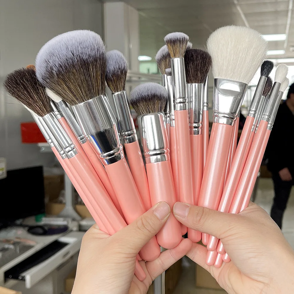 Pink Makeup Brushes Private Label Powder Eyeshadow Brush Set Make up Beauty Tools Goat Natural Hair Artist Professional 5sets