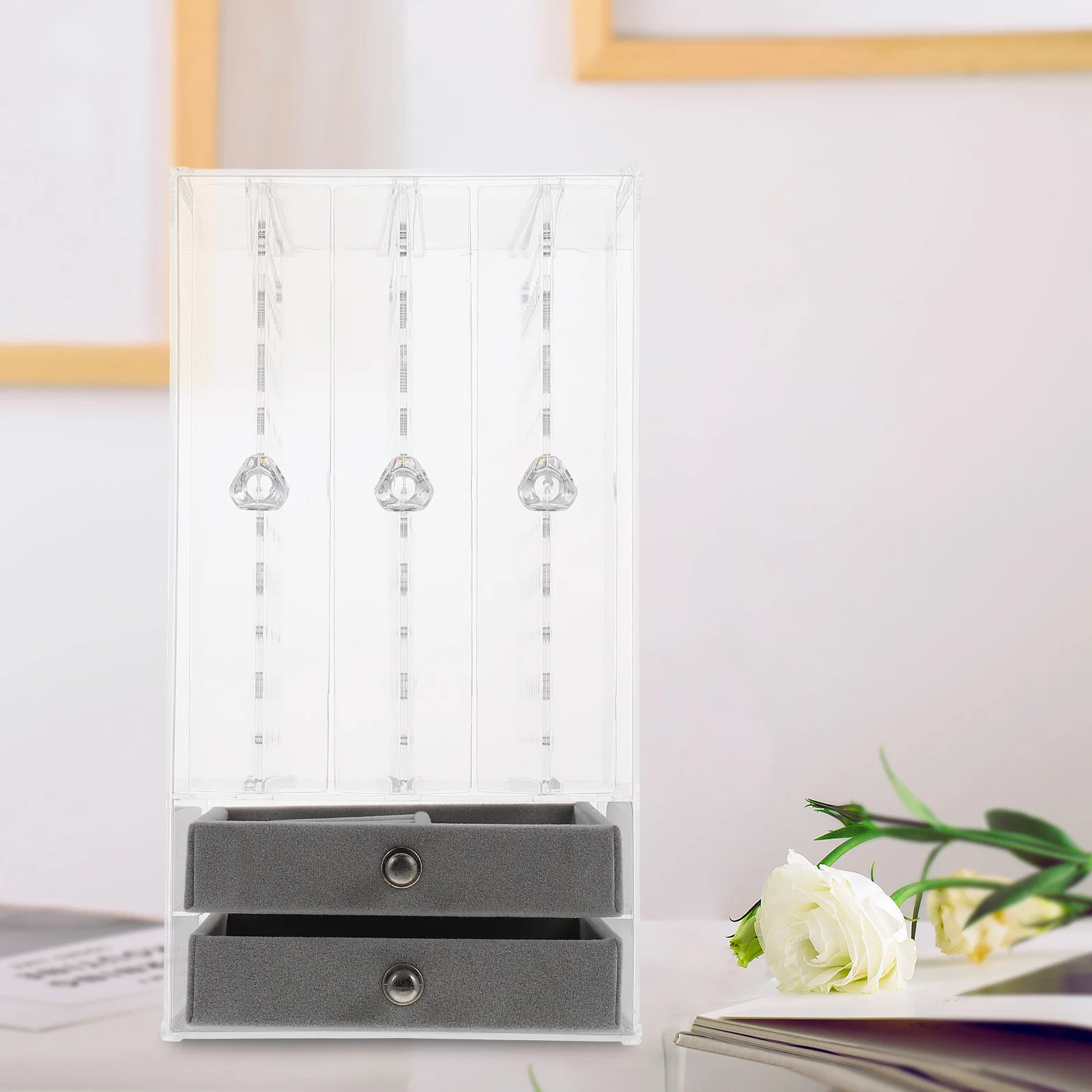 

Double Layer Necklace Earring Display Holder Jewelry Storage Box Organizer Durable Elegant Plastic Case for Shop Home Trade