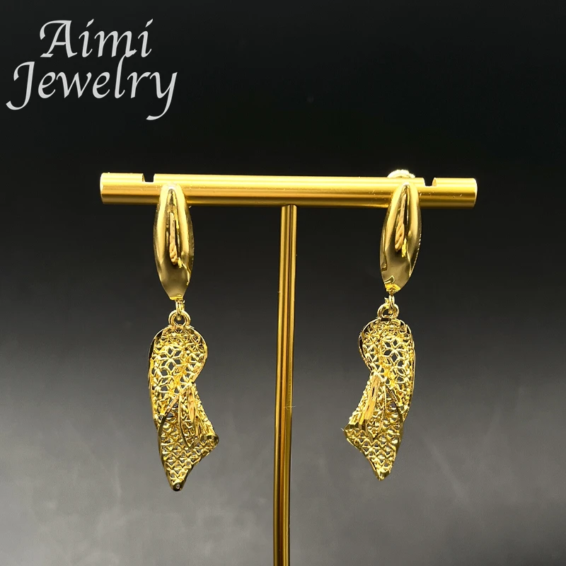 Dubai 24K Gold Plated Necklace Earrings African Nigerian Jewelry Set for Women Luxury Party Bridal Wedding Daily Wear Gifts