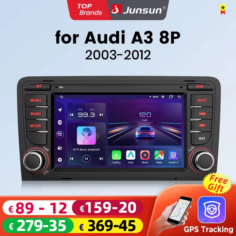 Junsun 7 "Wireless CarPlay for Apple Android Auto Car Radio for Audi A3 8P S3 2003-2012 GPS tereo Multimedia 4G 8core RDS