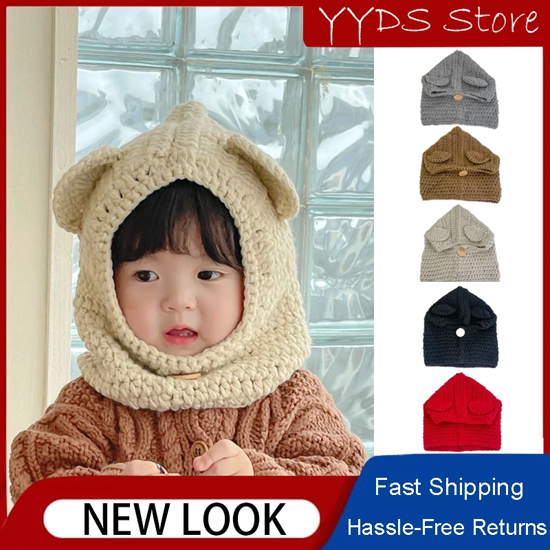 Autumn and Winter Children's Cartoon Overhead Cap Hat Scarf One Ear Protection Cap Cute Boys and Girls Balaclava Cap