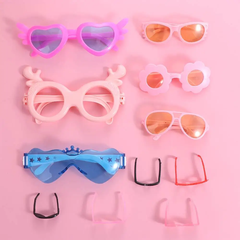 2pcs/set Doll Sunglass Retro Cool Doll Glasses Multicolor Round Frame Mini Plastic Heart Glasses Fashion Styles Retro