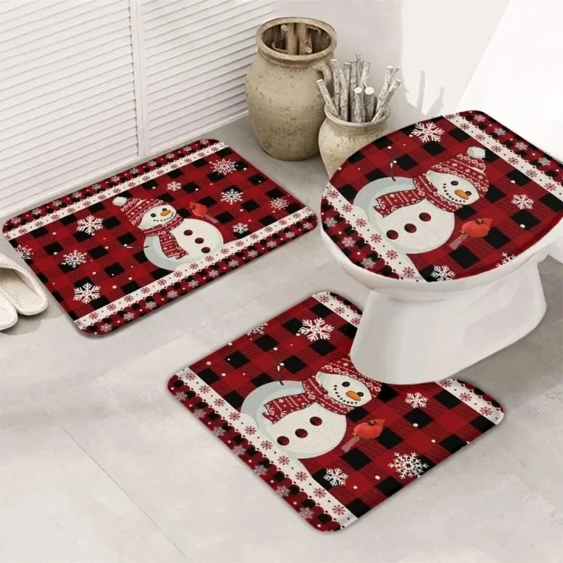 

3PCS/set Bathroom Non-slip Mat Christmas Santa Claus and Snowman Toilet Seat Cover and Rug New Year Decorations Home Floor Mat