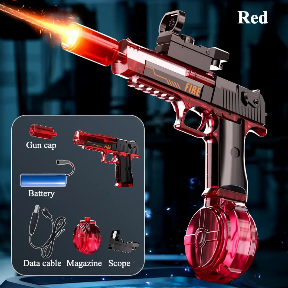 New Electric Water Gun with Light Sprays Flame Effect High-speed Powerful Outdoor Water Pistol Fight Game for Birthday Xmas Gift