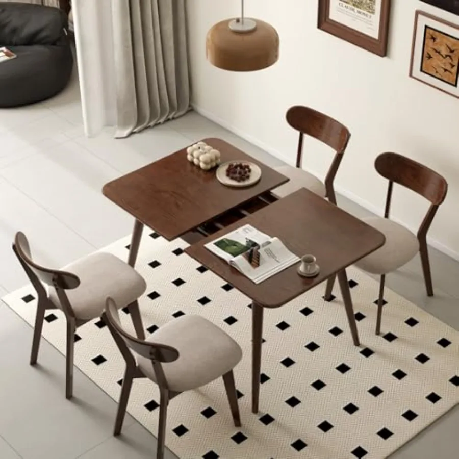 

39-55 Solid Wood Extendable Dining Table and Chairs Set, 100 Oak Folding Kitchen Table for Kitchen, Living Room, Apartment, Nat