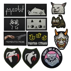 Cat Reflective Embroidered Patches on Clothes Hook and Loop Tactical Military Backpack Cute Cartoon Badges Anime Patch