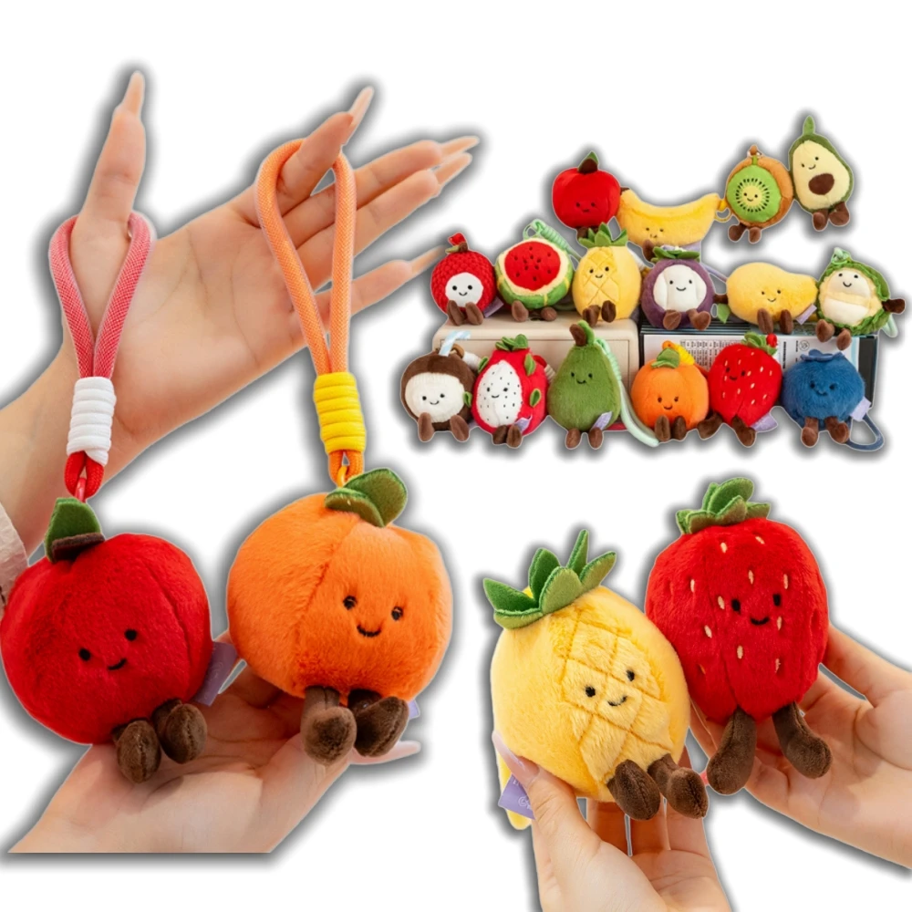 LLavero de peluche de varias frutas, muñecos de frutas bonitas, arándano, Pitaya, sandía, mangostán, bolsa Kawaii, regalo de decoración para niña