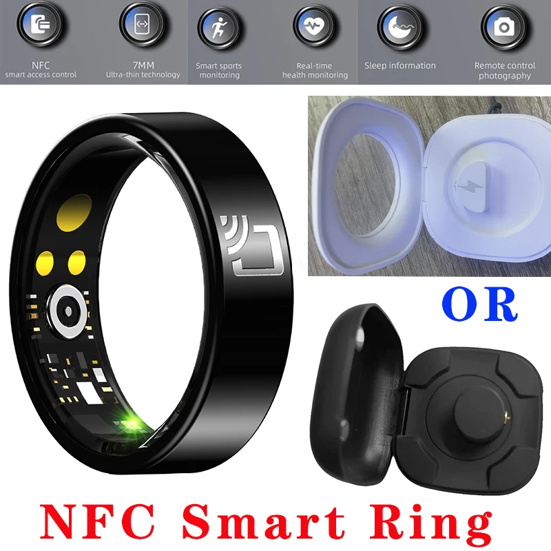Smart Rings NFC Ring Health Fitness Tracker Ceramic Health Sleep Sport Tracking Heart Rate Monitor Rings with Charging Case
